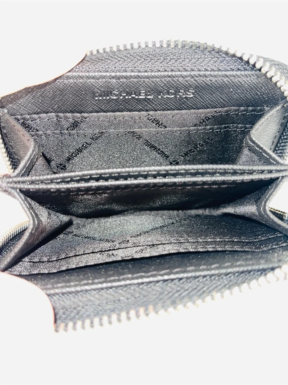 Michael Kors Jet Set Black Signature MK Logo Zip Around Card Case Wallet